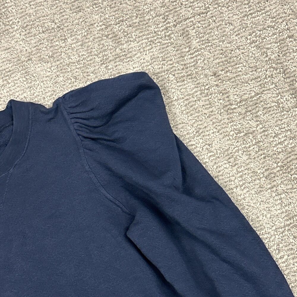 Ulla Johnson Alair Crewneck Washed Fleece Sculpted Sleeve Navy Medium **HOLE* - Picture 5 of 15